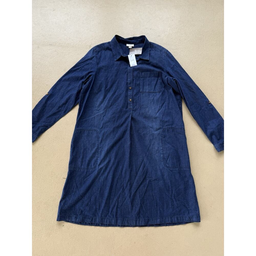 NWT J. Jill Women's M Blue Denim Dress with Long Sleeve W/ Pockets (Size Large)